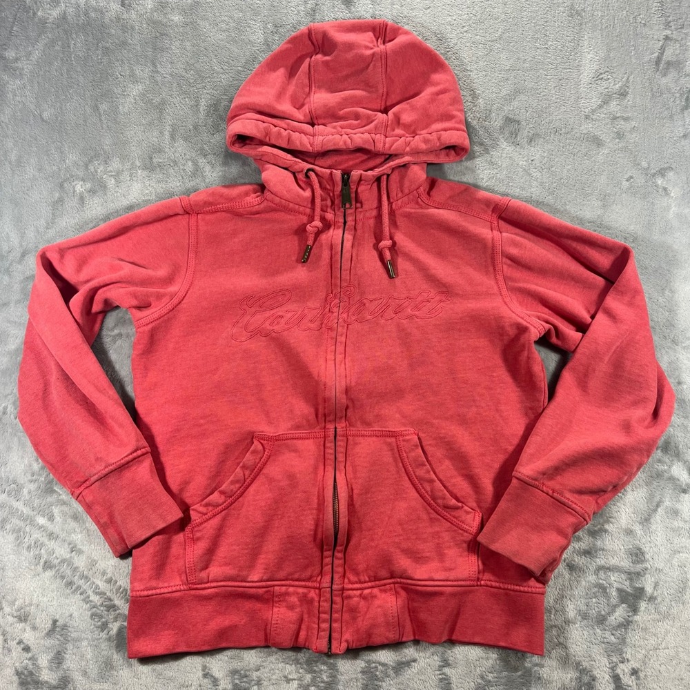 CARHARTT Full Zip Hoodie‎ Girls M 8/10 Red Embroidered Logo 100704 698 Cozy